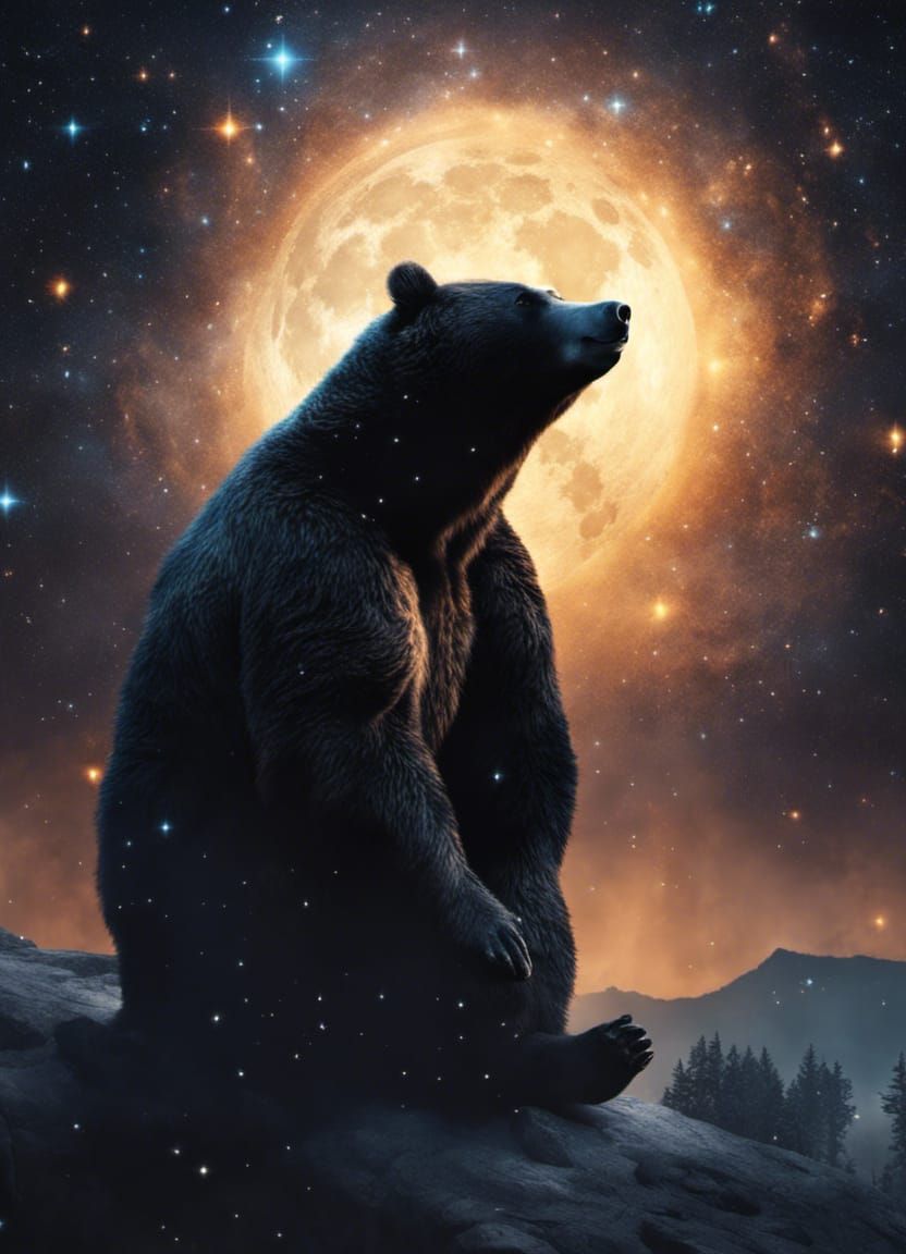 Spiritual Star Bear Silhouette in Galactic Darkness