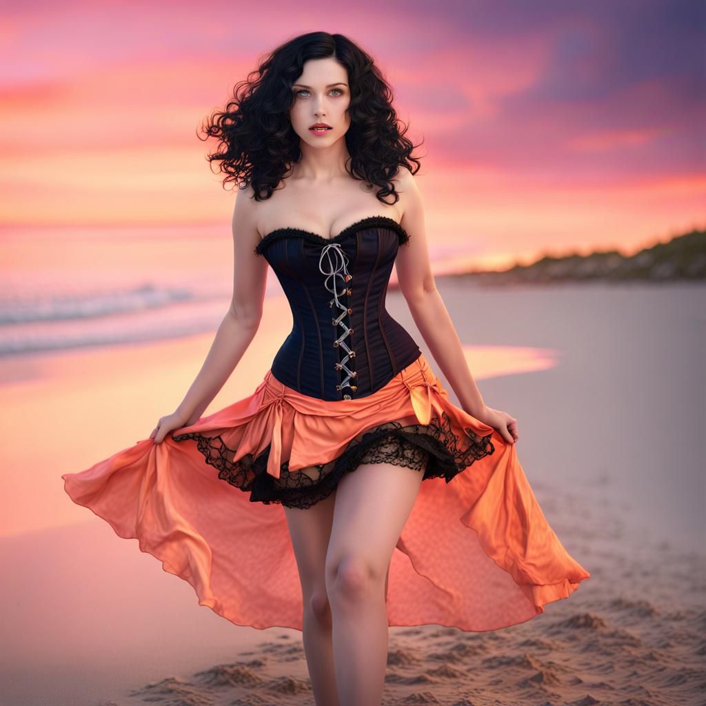 Summer Witch on Beach at Sunset: Fantasy Art
