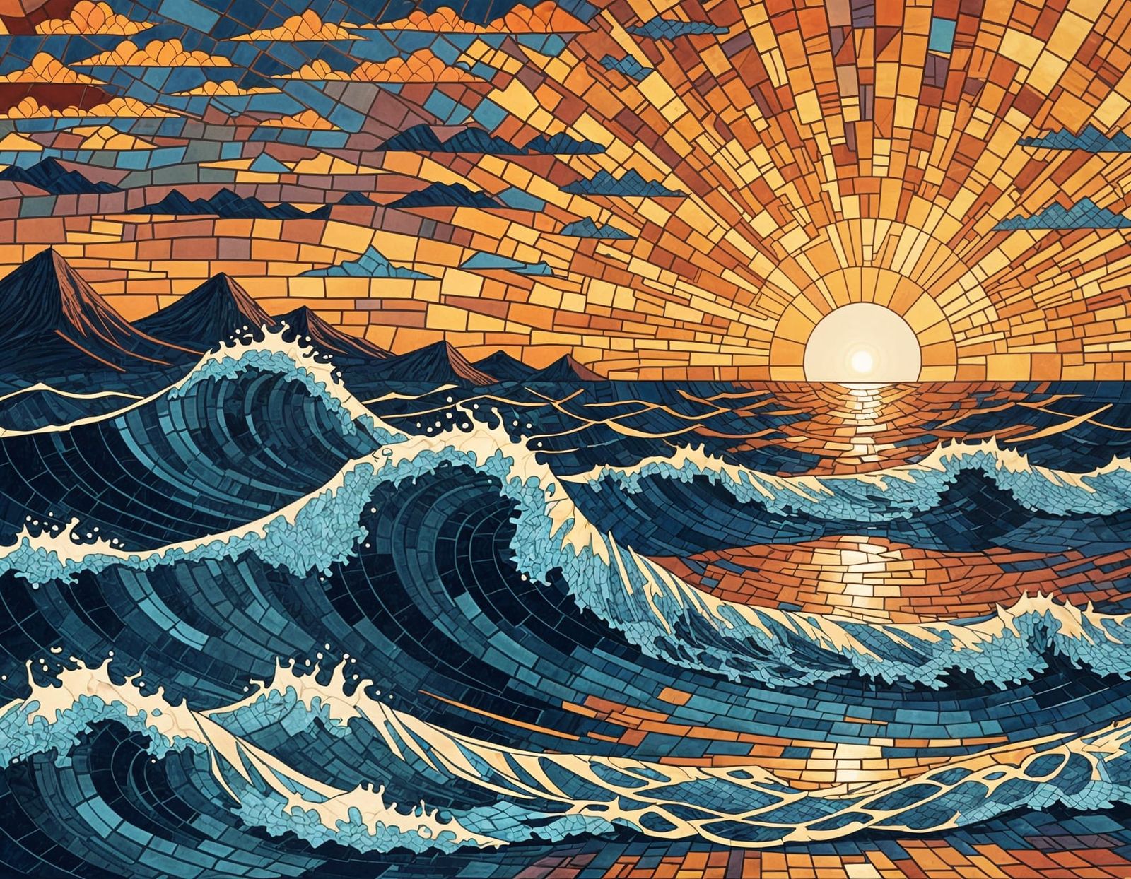 Mosaic Sunset: Maximalist Tessellation in Vector Art