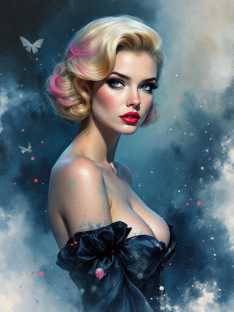 Whiskey Watercolor Pin-Up in Surrealist Style