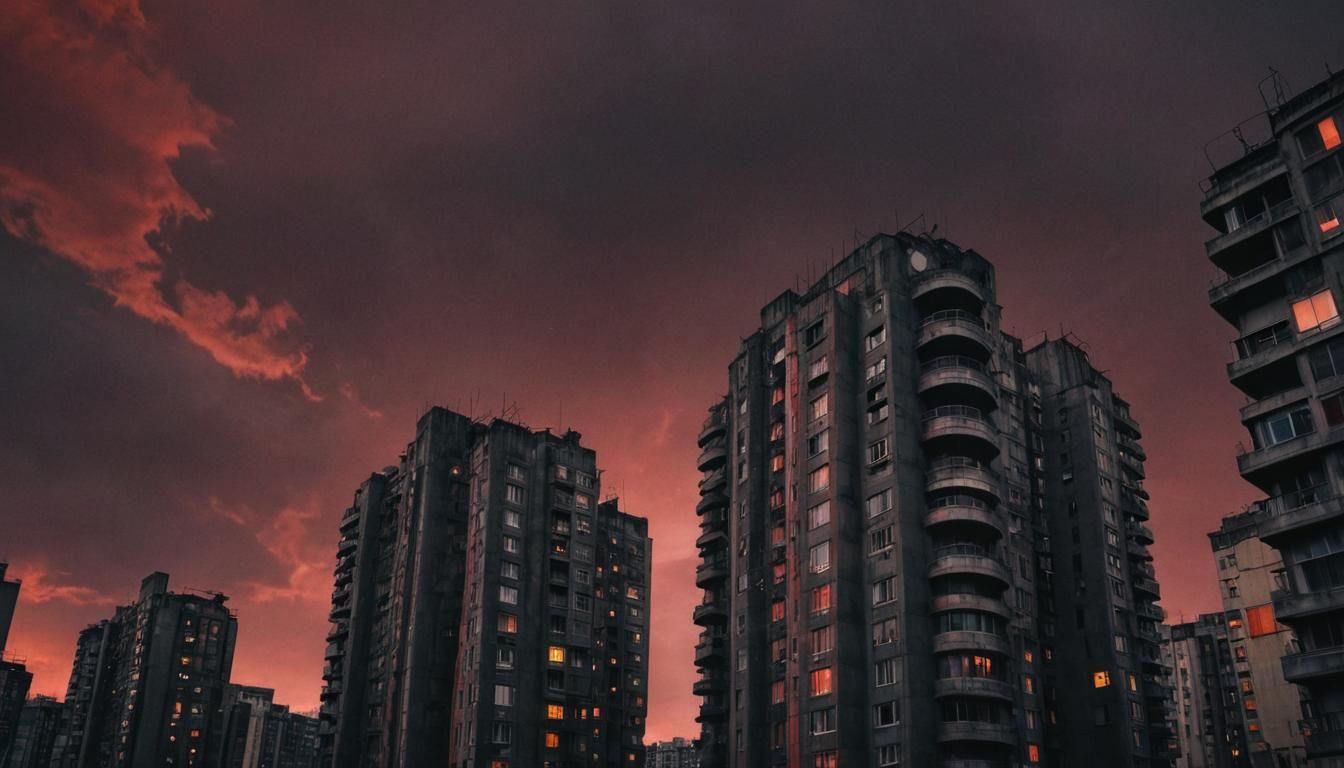 Brutalist Futuristic Tower Blocks in Cyberpunk Style