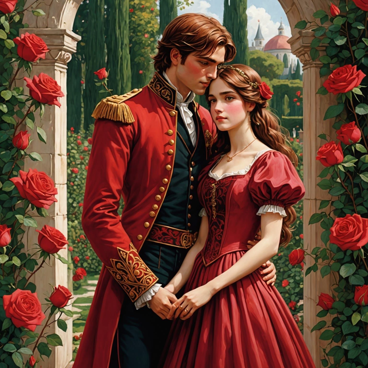 Anime Style Princess and Prince in Rose Garden