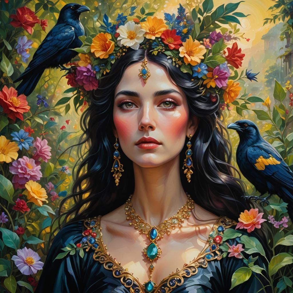 Goddess of Love in Surrealist Garden Oil Painting