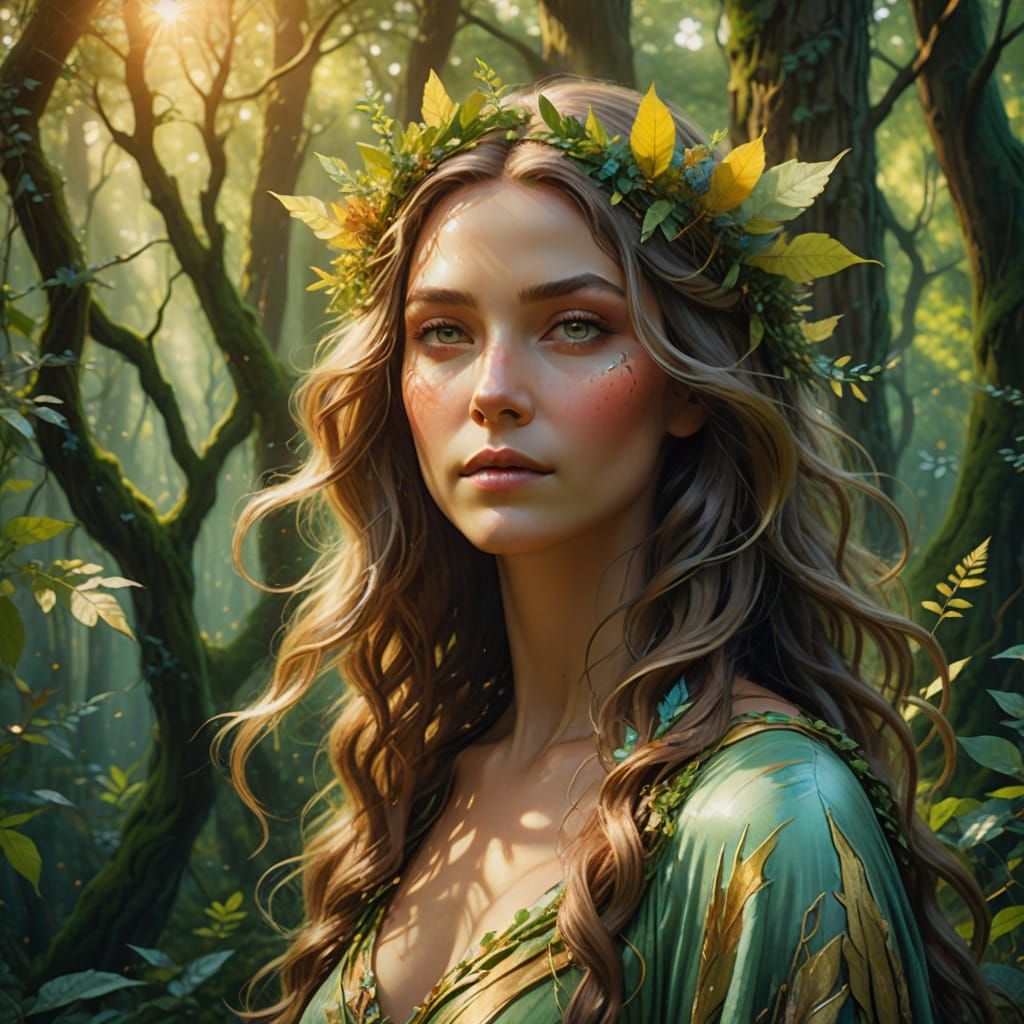 Radiant Mother Nature Goddess in Forest: Fantasy Art