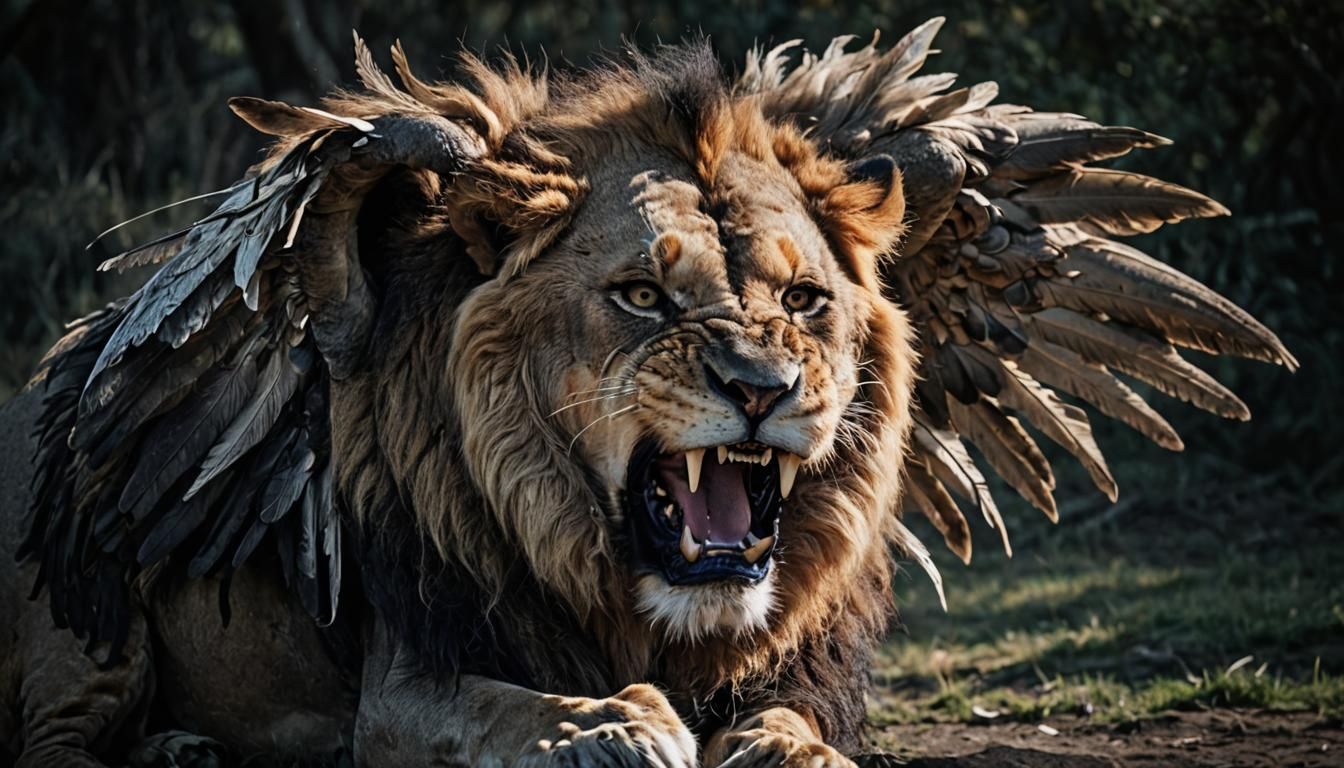 Winged Lion Close-up: A Mythical Beast