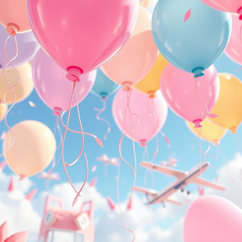 Pastel Balloons and Celebration Wands in Anime Style
