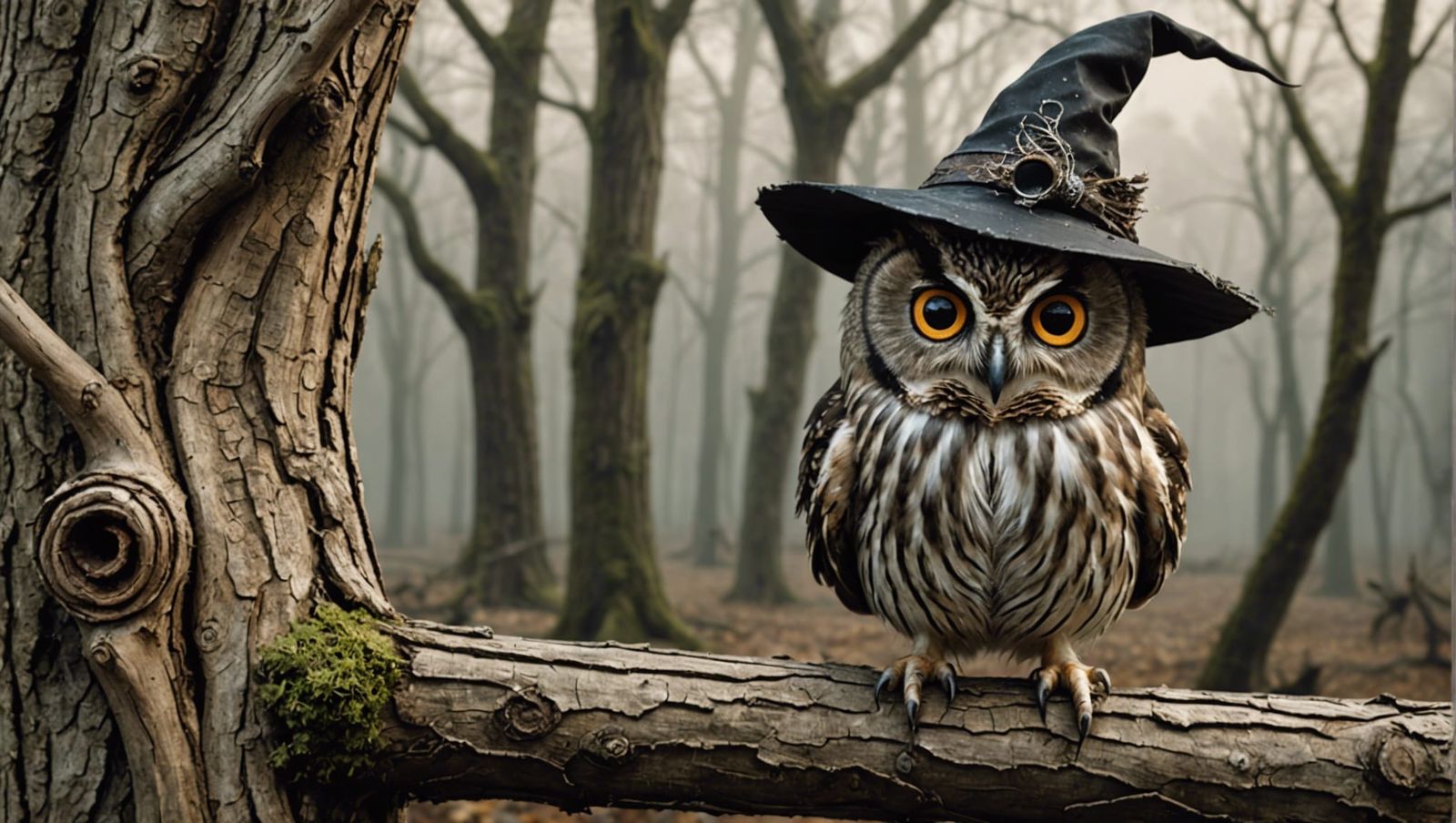 Adorable Owl in Witch Hat, Photorealistic 8K