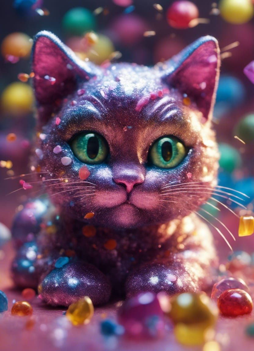 Dark Pink Glitter Cat
