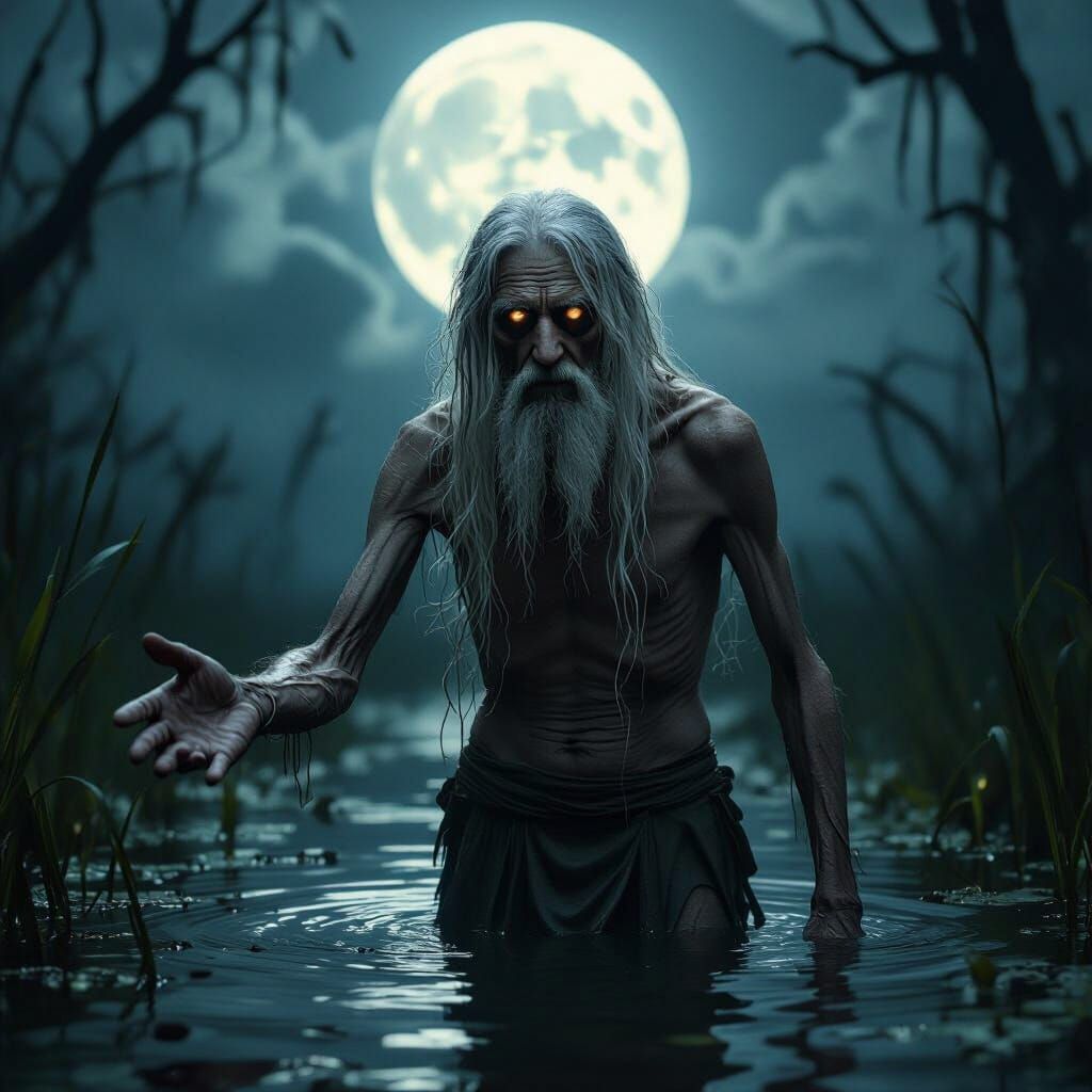 Ethereal Swamp Guide in Volumetric Moonlight