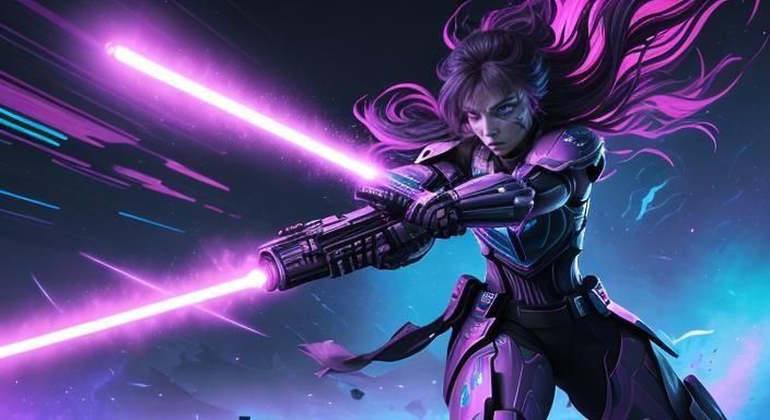 Fierce Sci-Fi Warrior with Lightsaber in Graffiti Art