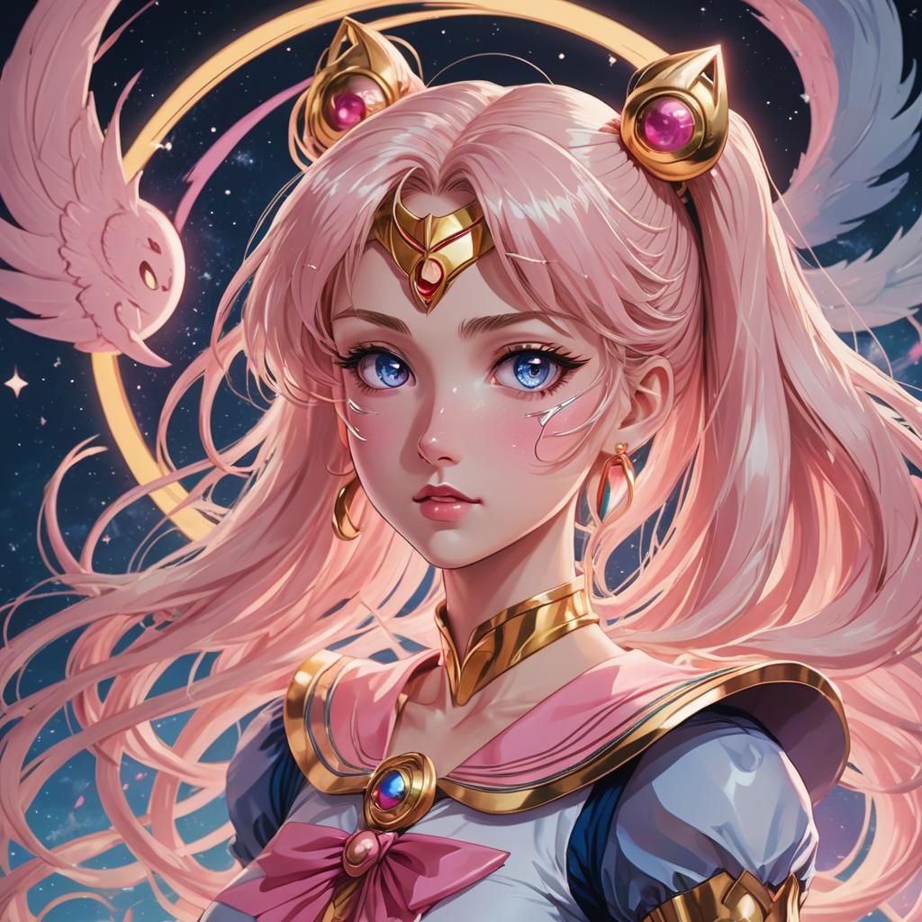 Sailor Moon vs. Baleful Strix in Anime Style