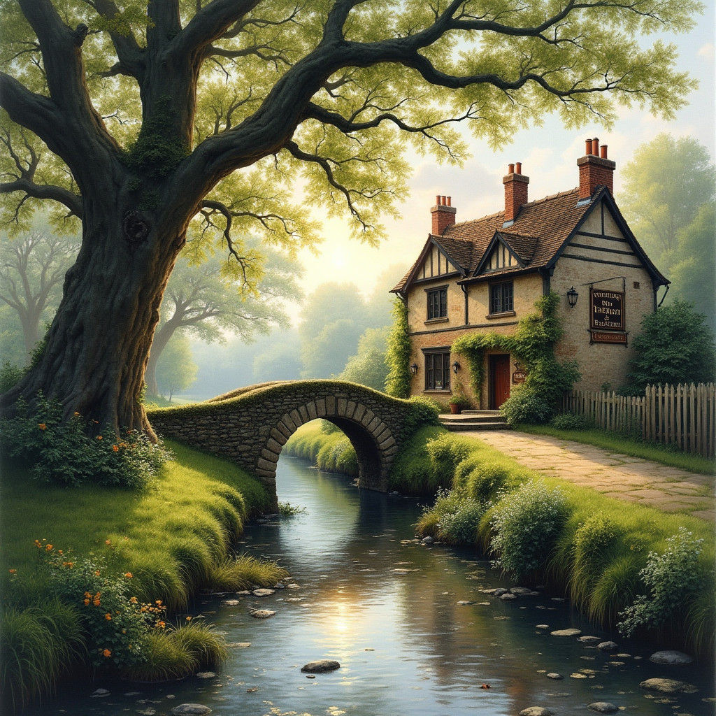 Idyllic English Countryside Stone Bridge Scene