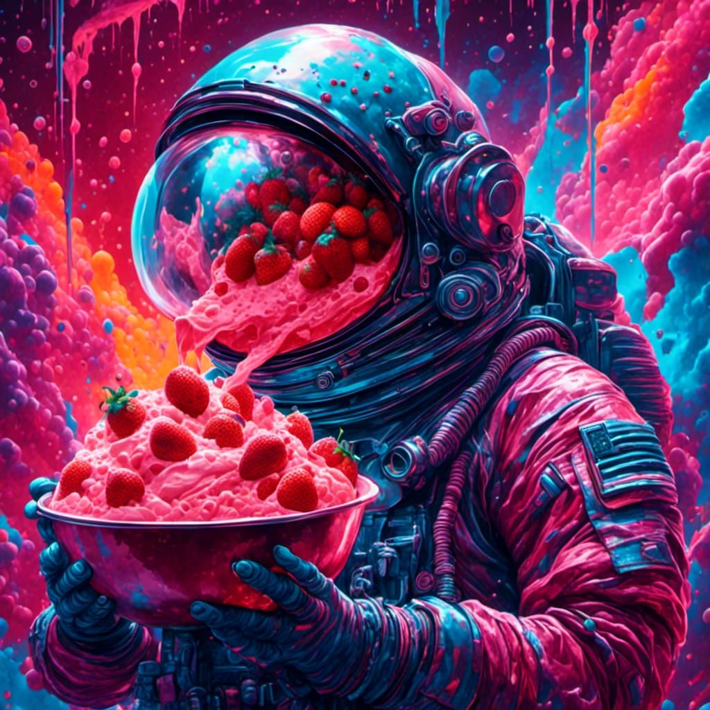Astronaut Strawberry Ice Cream in Graffiti Art Style