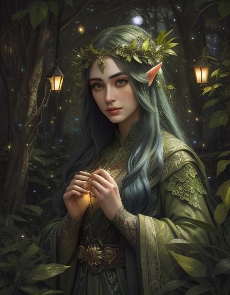 Ethereal Elf Portrait in Bioluminescent Forest