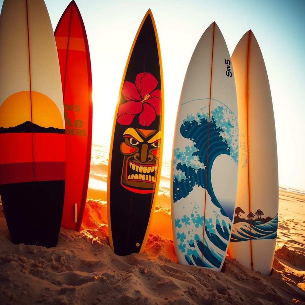 Sleek Surfboards in Warm Golden Light