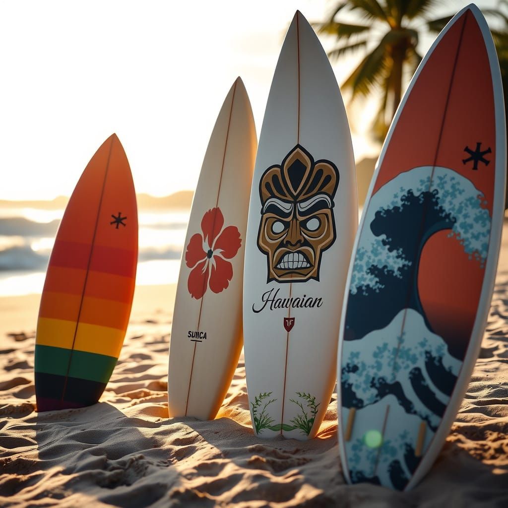 Surf Culture Icons in Vibrant, Golden Light