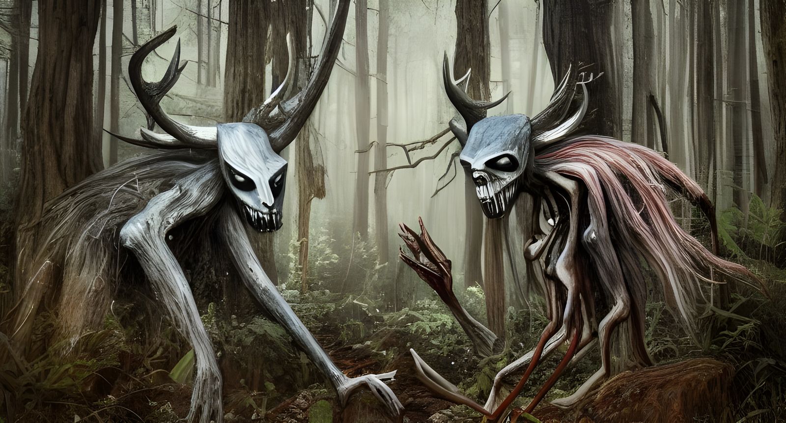 Hyper-Realistic Wendigo in Woods Mixed Media Painting