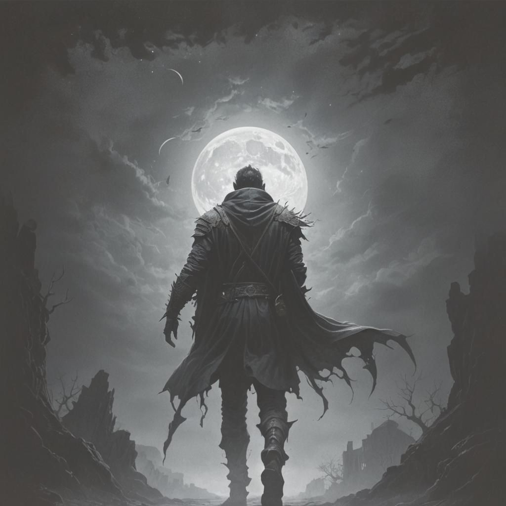 A Lone Figure Vanishes into the Dark Mystique of a Fantastic...