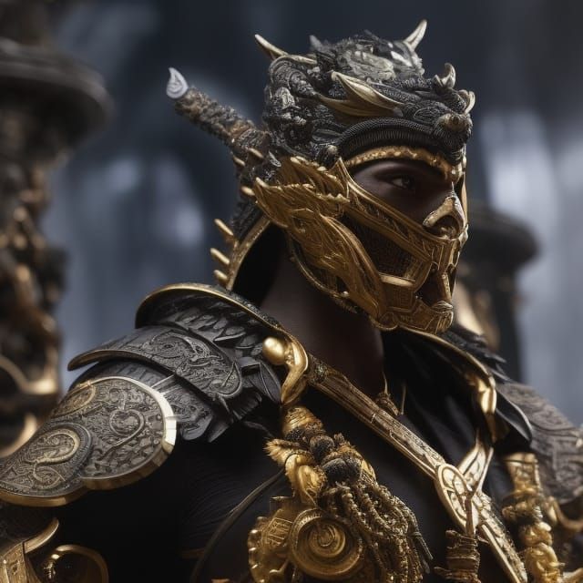 Fierce Dark Knight with Serpent Staff, Digital Art