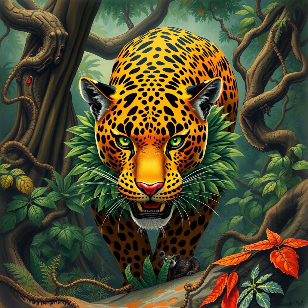 Majestic Jungle Jaguar in Frazetta-esque Style