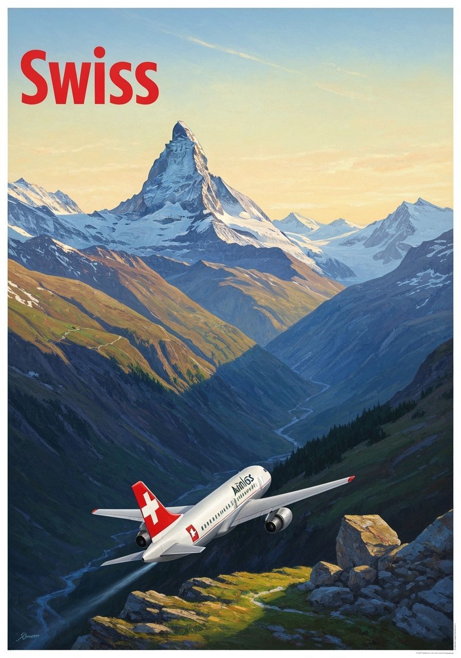 Vintage Swiss Alps Travel Poster with Matterhorn
