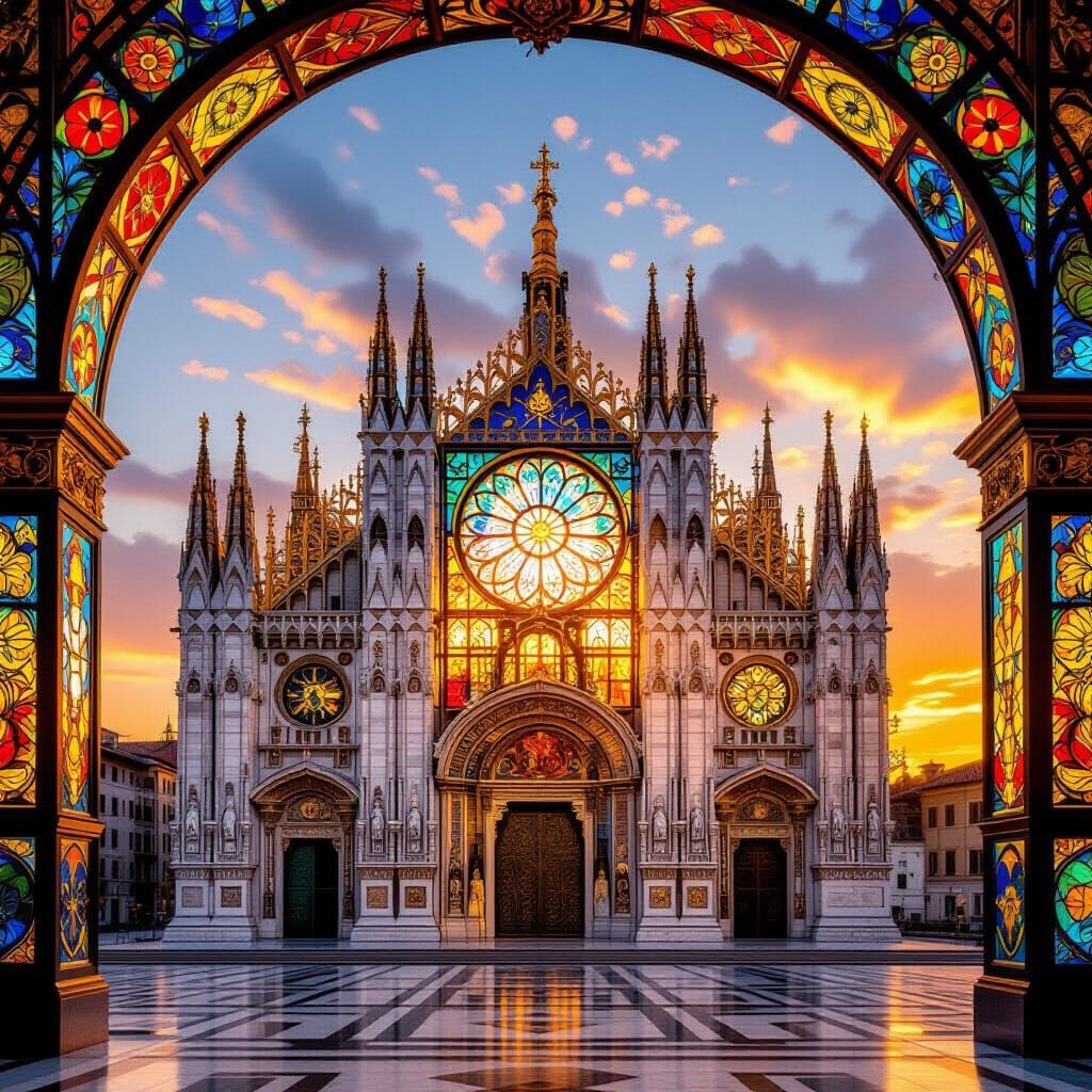 Italian Cathedral: Stained Glass Rococo Architecture