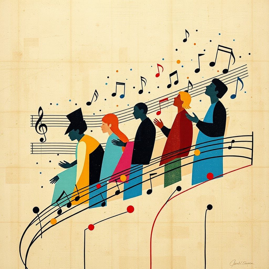Vibrant Constructivist Music Sheet Collage