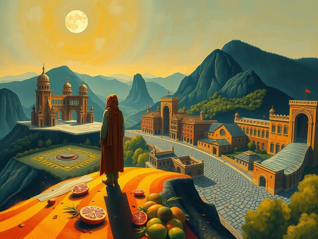 A Solitary Figure Stands on a Windswept Hill Overlooking a V...