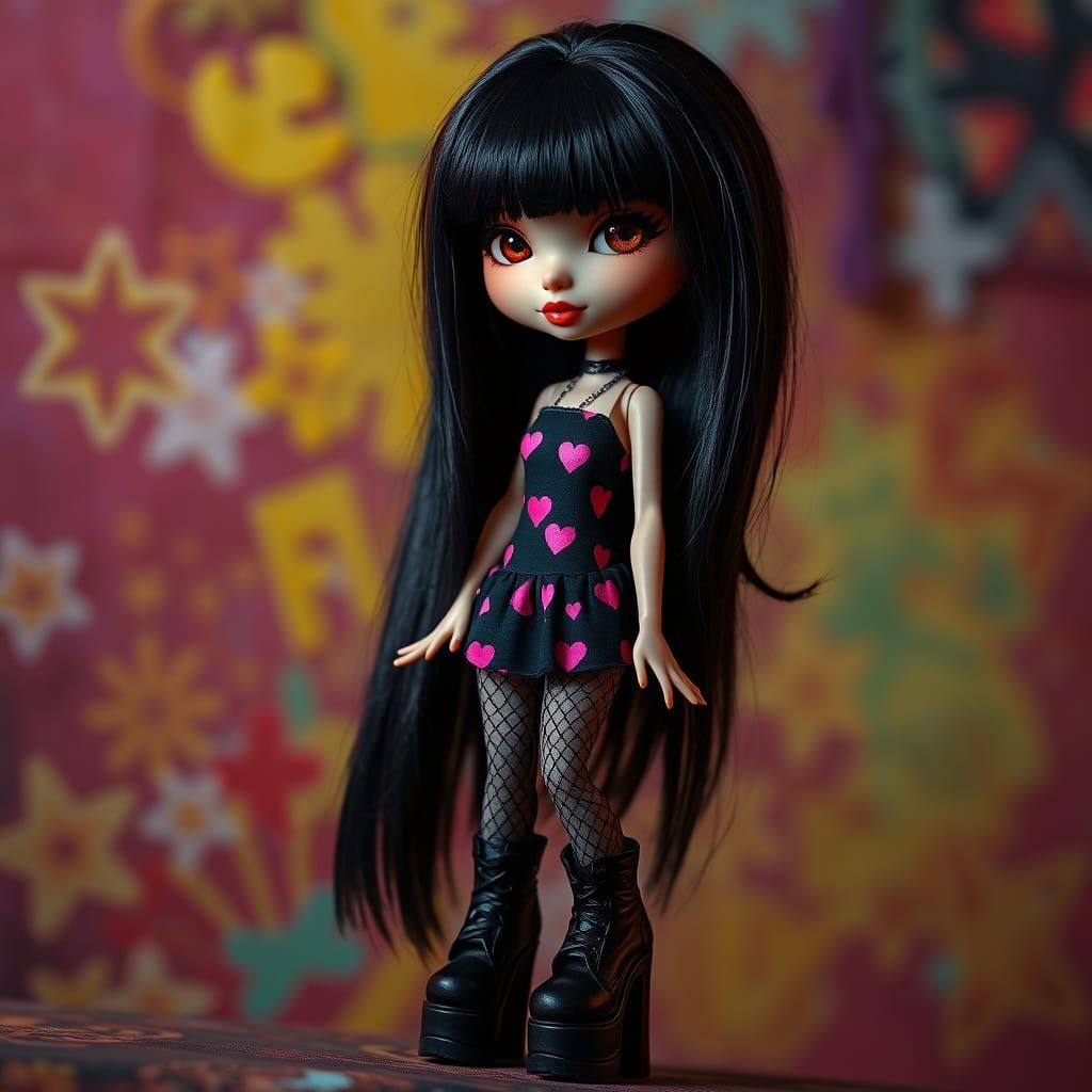 Bratz Style Woman in Heart Dress, Hyperrealistic Art