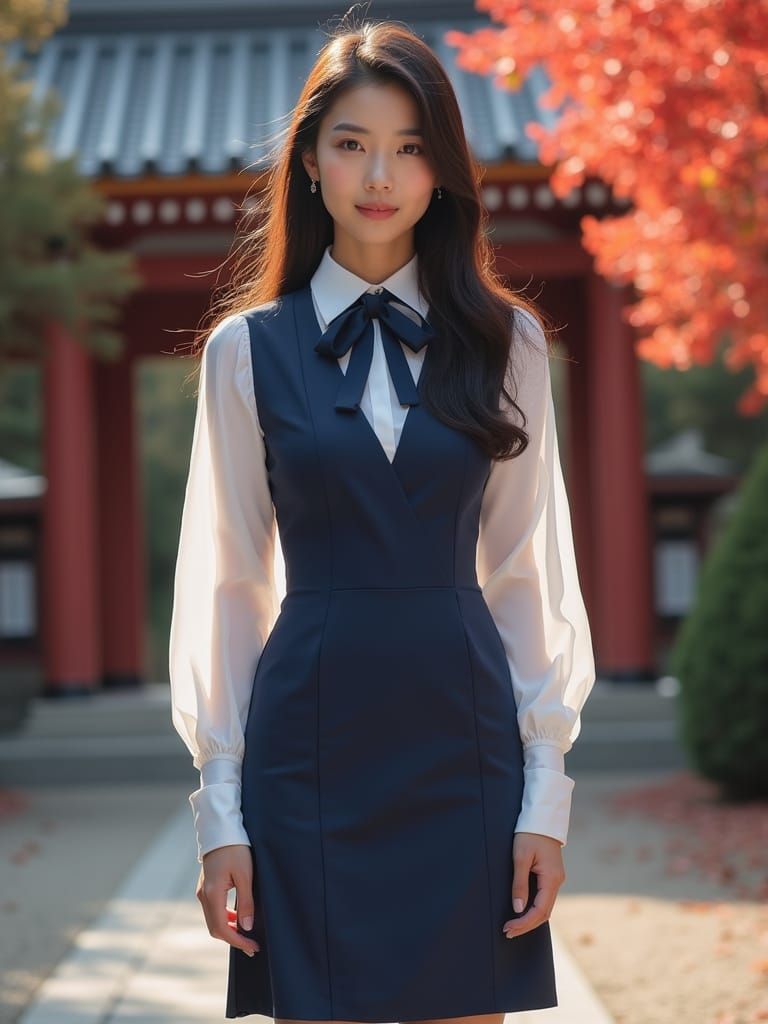 Autumn Shrine Portrait of a Young Woman in Uniform