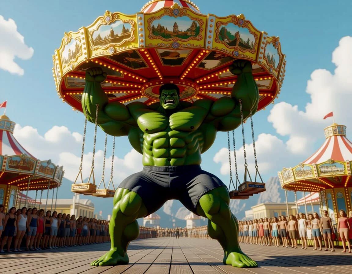 Savage Hulk Lifts Merry-Go-Round in Epic 3D Style