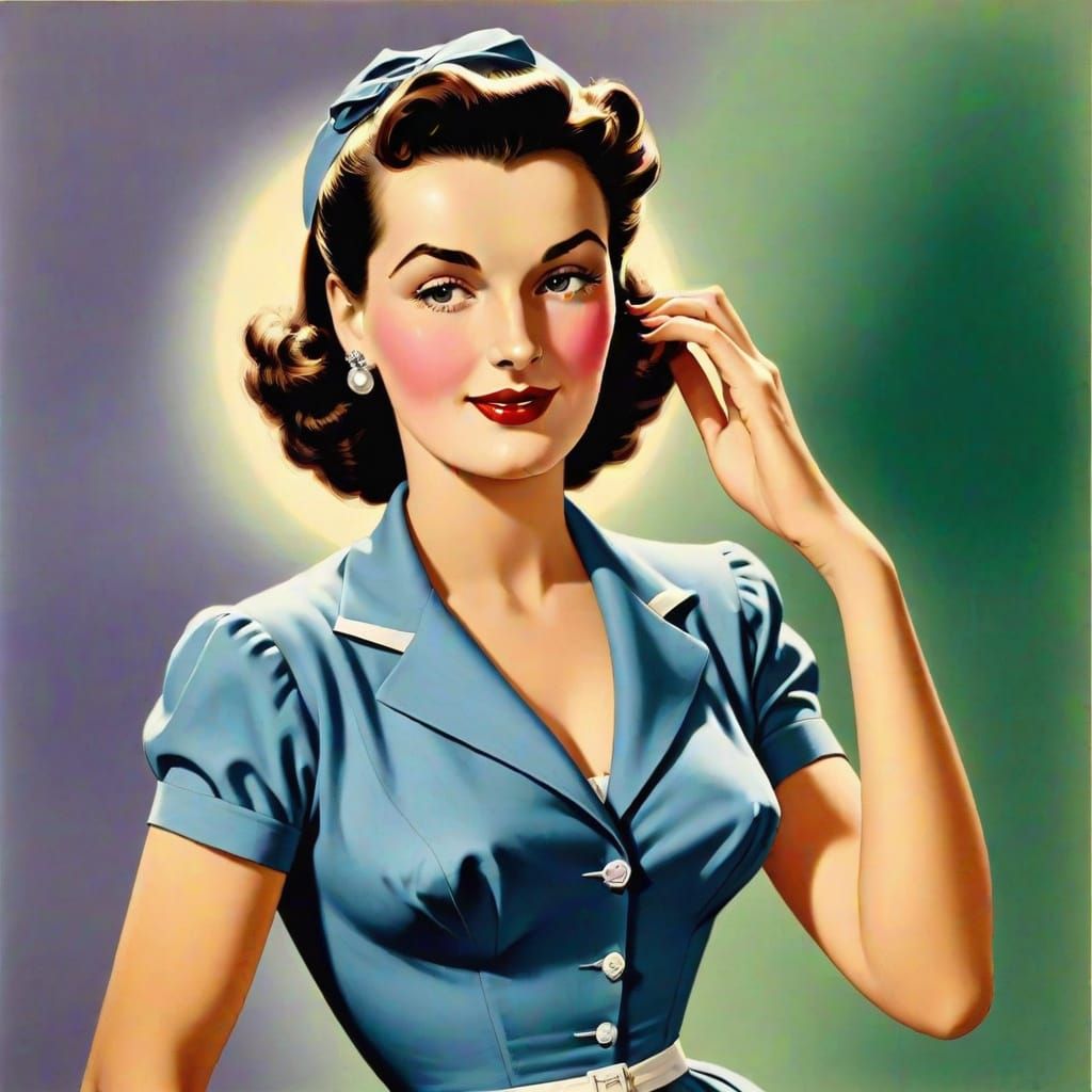 Elegant 1950s Woman in Art Nouveau Style