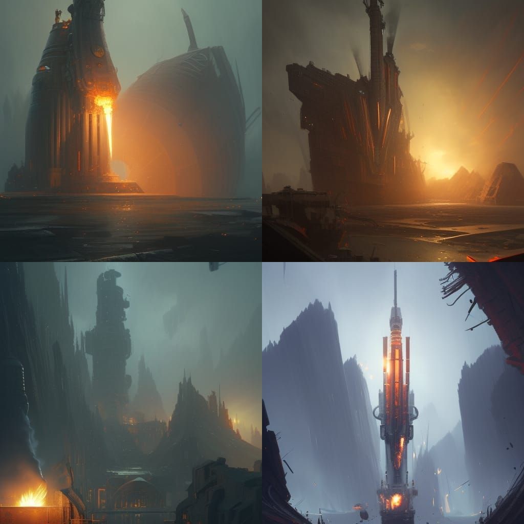 Dark Fantasy Rocket with Coal Furnace, Hyperdetailed