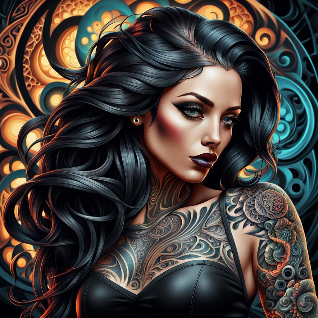 Female Tattoo Artist with Fractal Tattoos in Vector Art