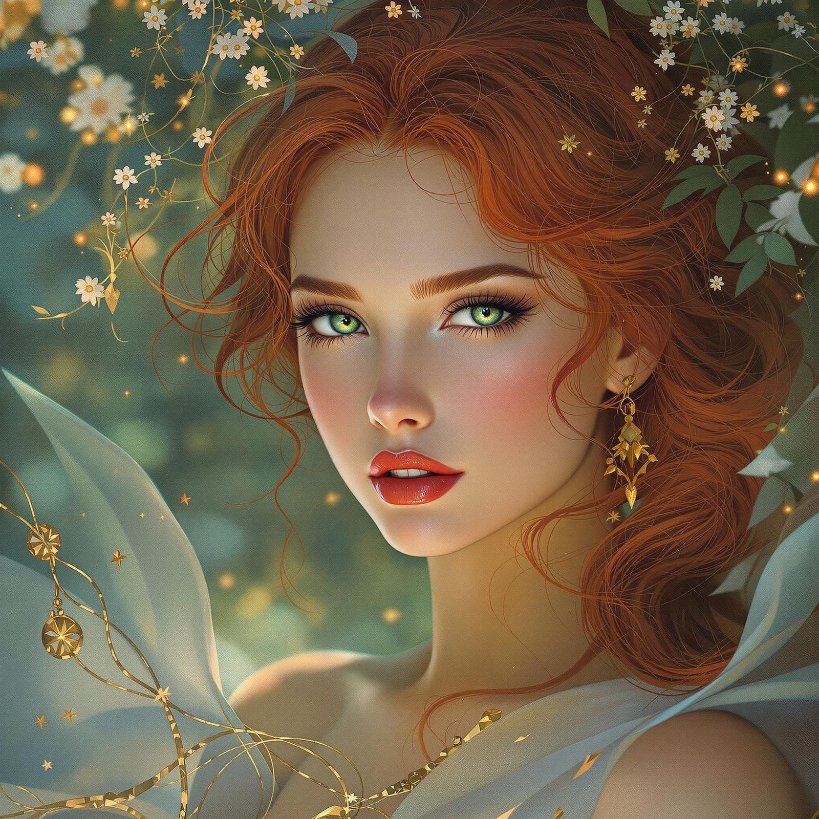 Ethereal Redhead in Mystical Oil Painting Style