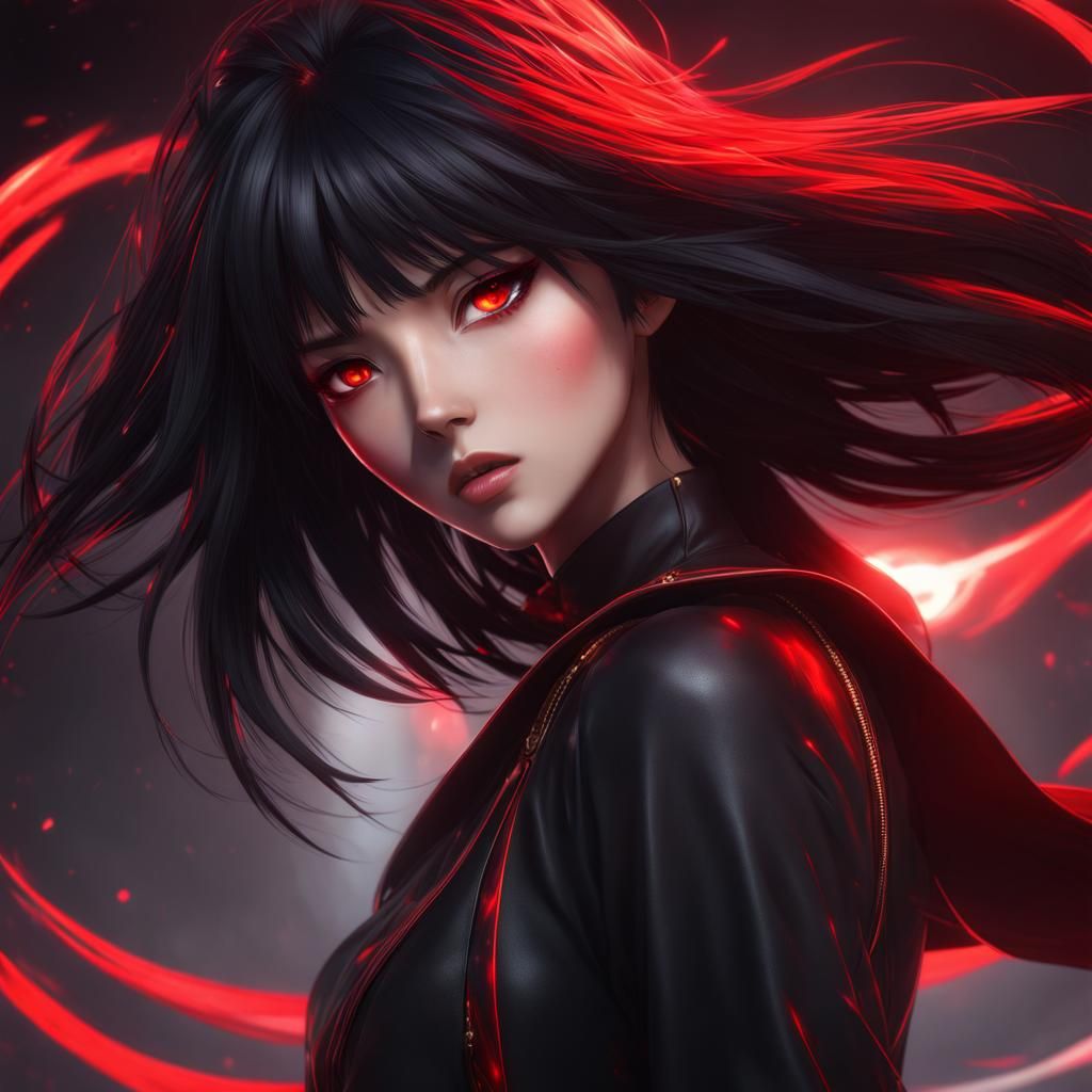 Anime Woman with Red Aura in 3D Style