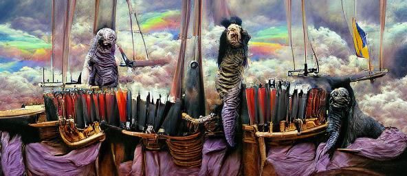 Horrific Tiger in Purple Clouds, 3D Render