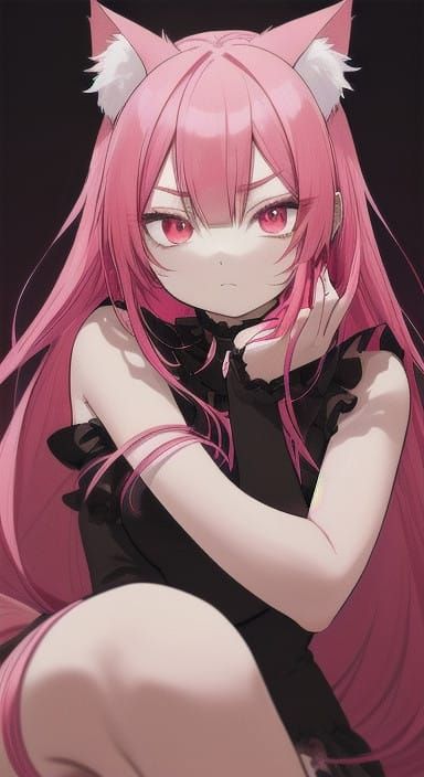 Anime Girl in Elegant Pose with Red Eyes and Pink Hair