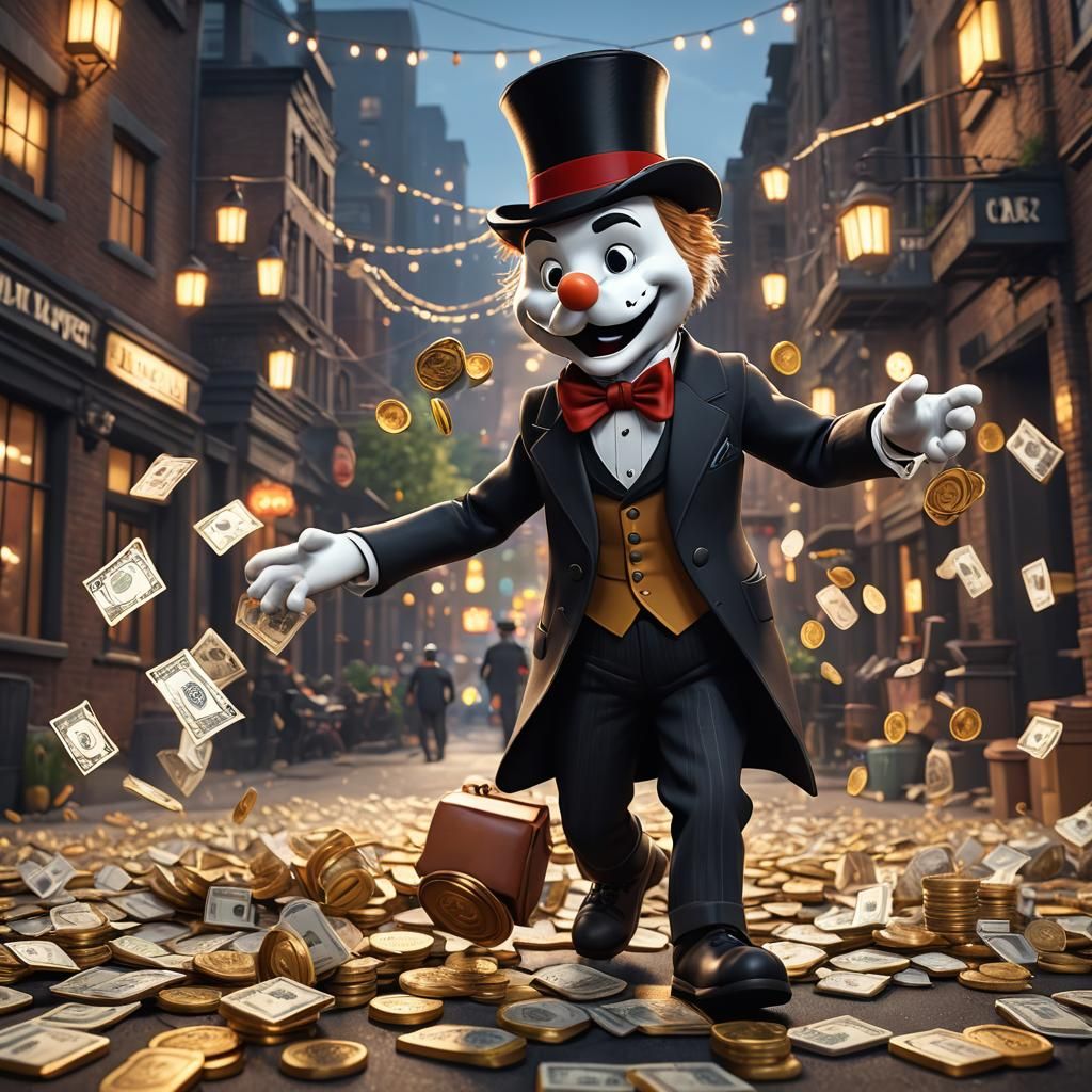 Uncle Pennybags in 3D Game Cinematic Style