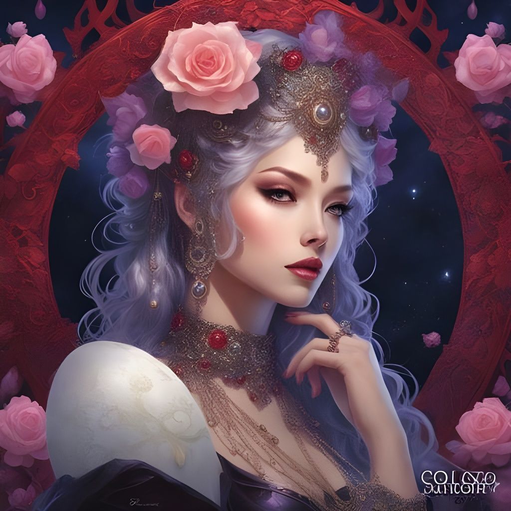 Gothic Afro-Brazilian Girl Portrait with Pearls and Roses