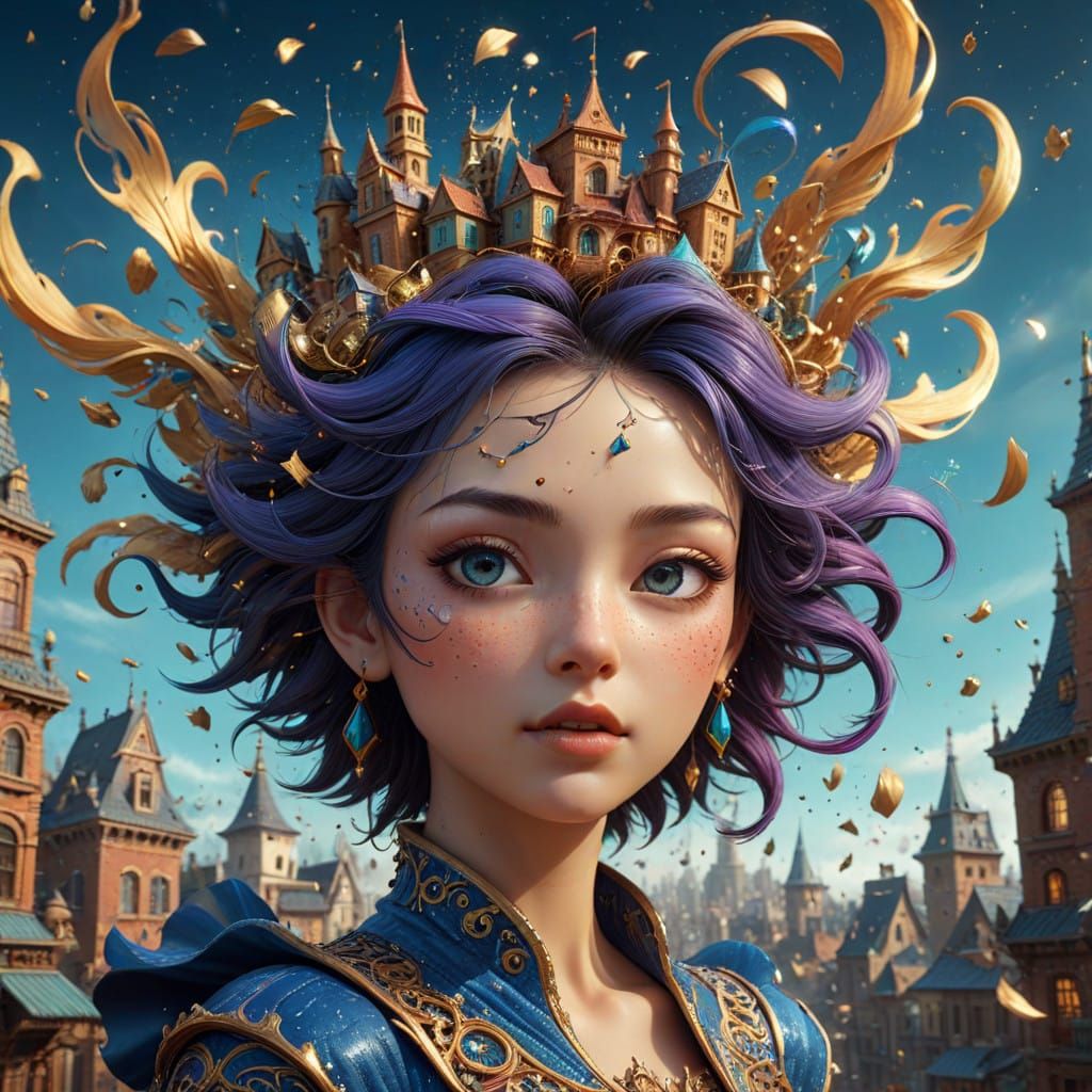 Whimsical Cityscape with Magic and Dreams