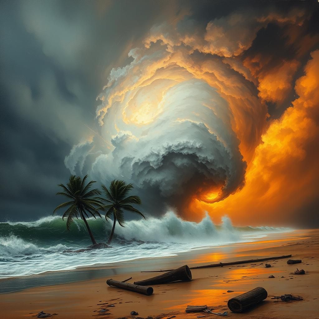 Hurricane with Lightning, Brushstrokes and Ominous Lighting