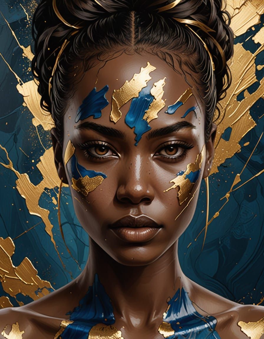 Kintsugi Fractured Portrait of a Resilient Black Woman