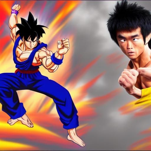Goku Versus Bruce Lee: Fantasy Art Battle