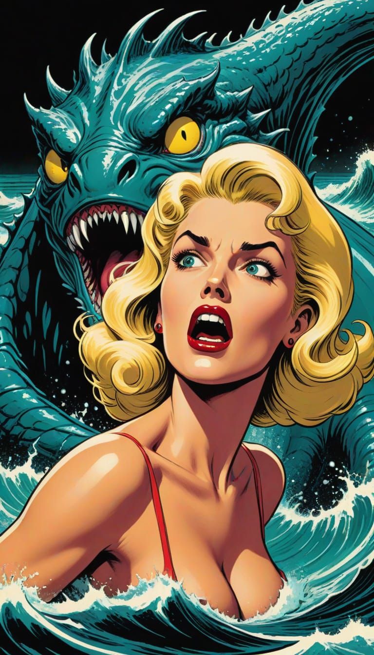 Giant Sea Monster Attacks, Comic Book Style