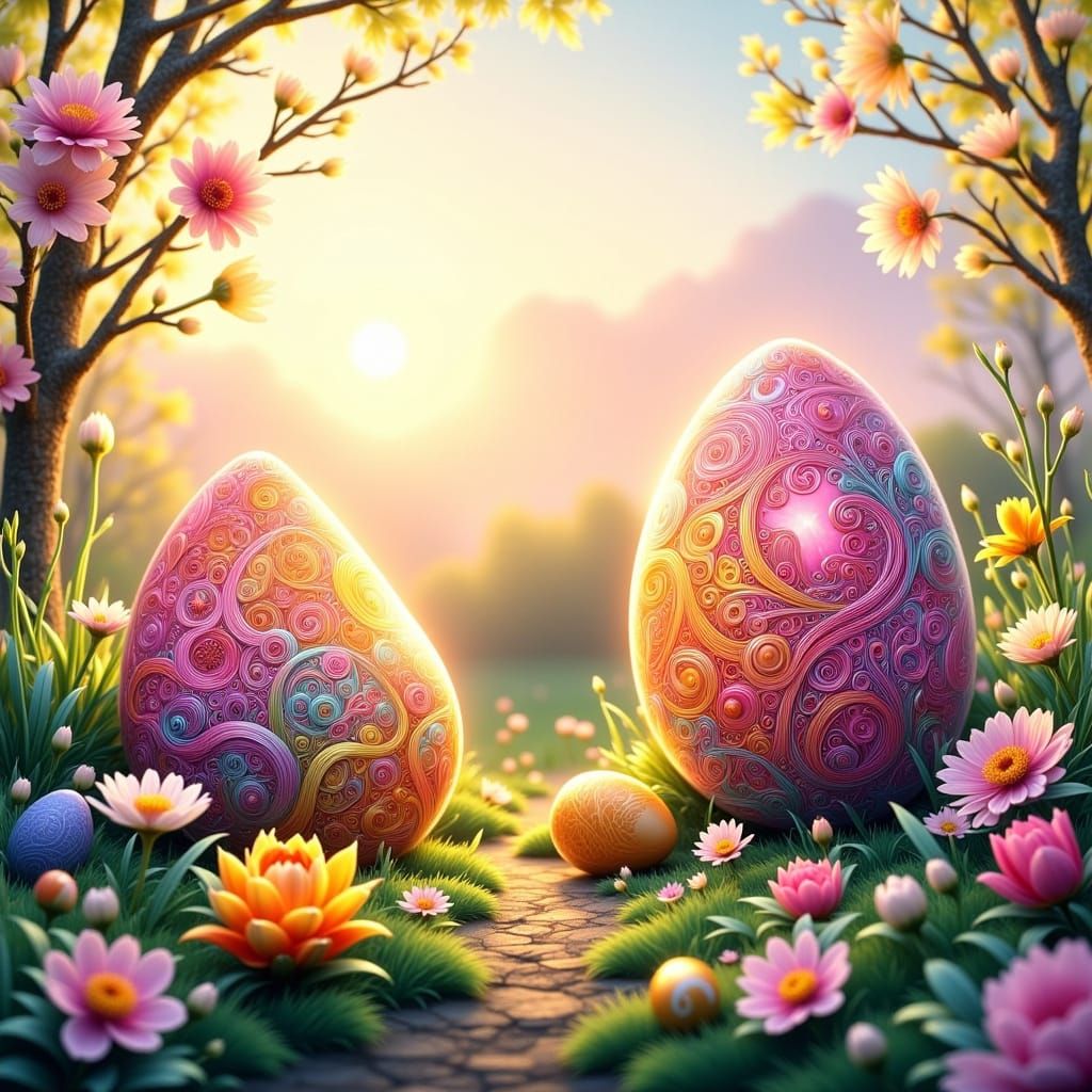 Joyful Easter Celebration in Vibrant, Swirling Fractals