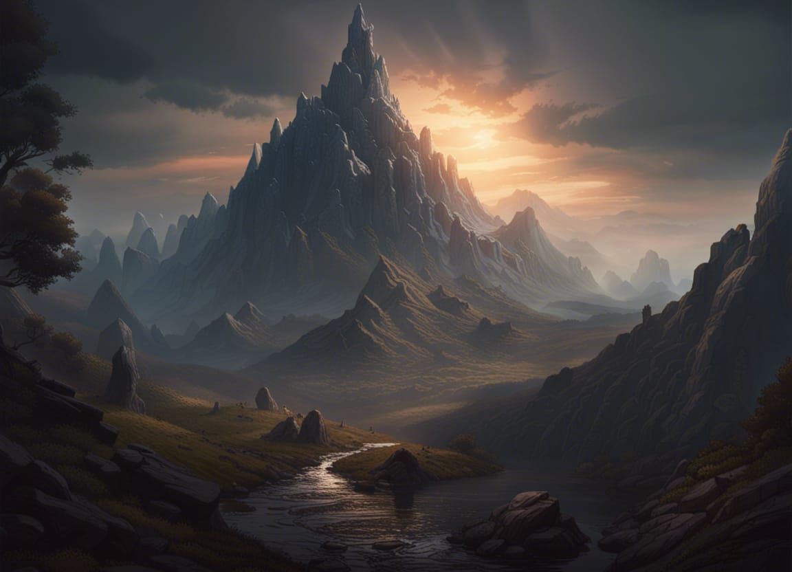 Majestic Mountain in Dark Fantasy Landscape