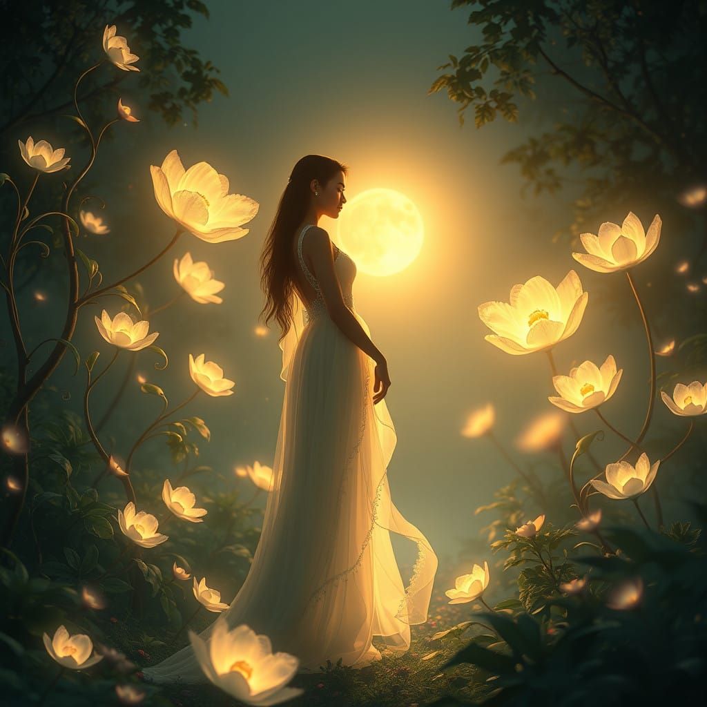 Serene Moonlit Garden of Eternal Love