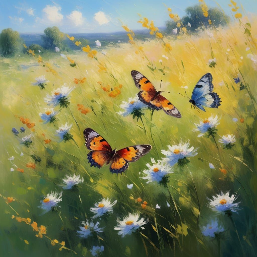 Impressionist Butterflies in a Sunny Flower Meadow