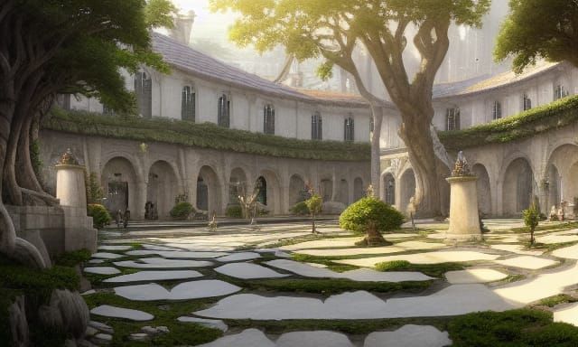 Elven City Courtyard in Anime Style